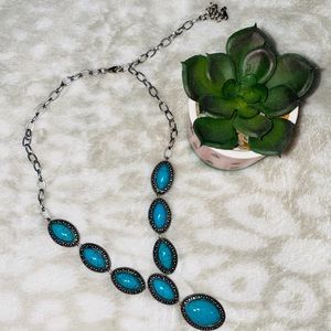 Turquoise gemstone 925 silver statement necklace